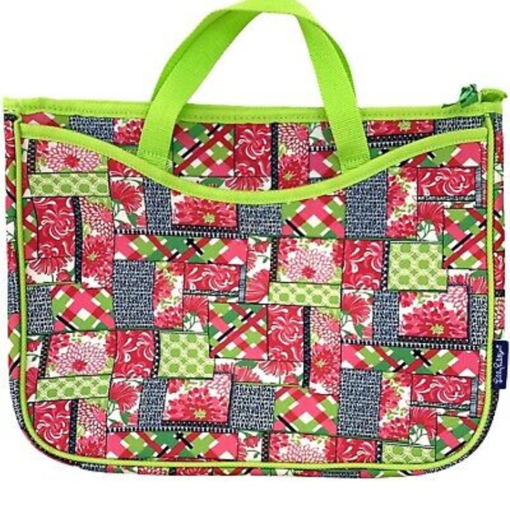 Lilly Pulitzer Patch Day Laptop Neoprene Computer Briefcase Tote Bag NWT